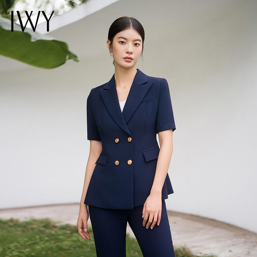 IWY/高端藏青色西装套装短袖职业西付外套商务干练微喇裤装两件套C13208+P33208 商品图4