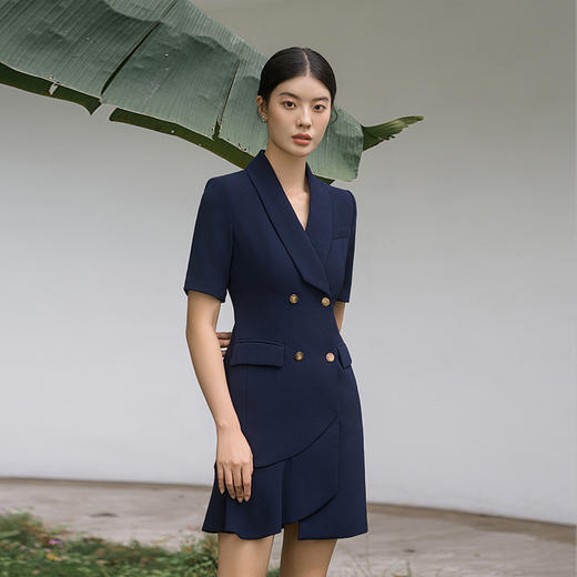 IWY/高端藏青色西装连衣裙女时尚设计感通勤白领上班修身职业裙子Q11255 商品图2