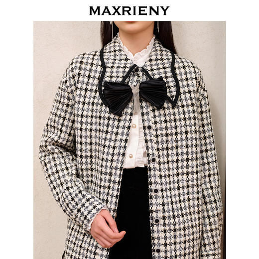 MAXRIENY名媛千金小香风翻领衬衫式外套黑白格纹大衣格雷系穿搭(货号:MS88JA522) 商品图3
