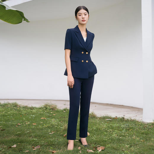 IWY/短袖藏青色西装套装干练高级西服外套气质置业经理商务职业装C13208+P13208 商品图1