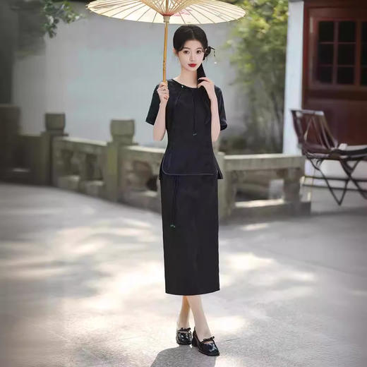 新中式短袖夏民国风，改良版旗袍年轻款套装GSJ-890 商品图1