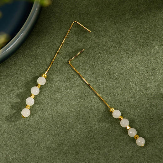 ysfb-03007【云赏珠宝】新中式和田玉玲珑耳坠s925纯银耳线耳环 商品图1