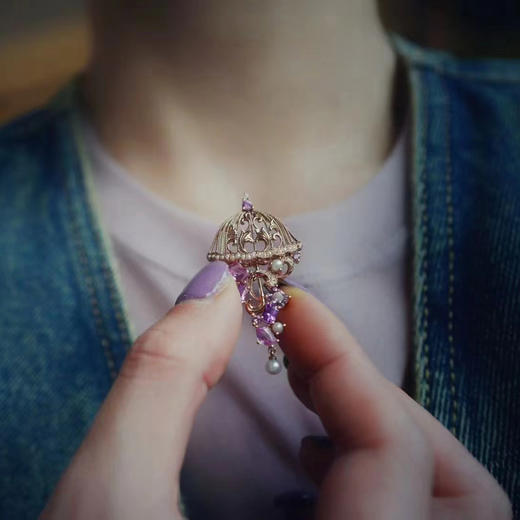 龢盒原创 玫瑰金紫色蓝宝石古典胸针吊坠 商品图5