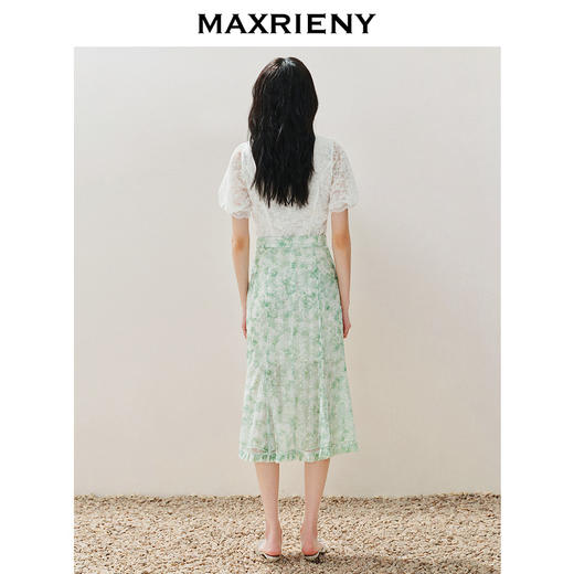 MAXRIENY精致浪漫感高腰半裙2024夏季新款抽褶小众设计感裙子(货号:MS85SK026) 商品图3
