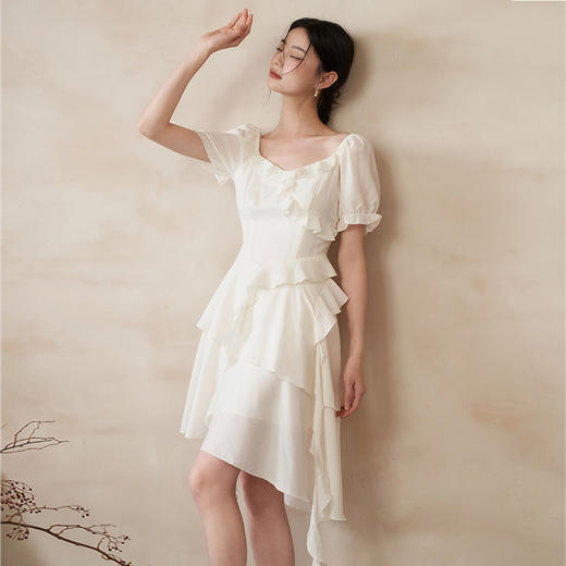 文艺甜美提花肌理感荷叶边连衣裙夏季出片氛围感仙女裙V0041352 商品图3