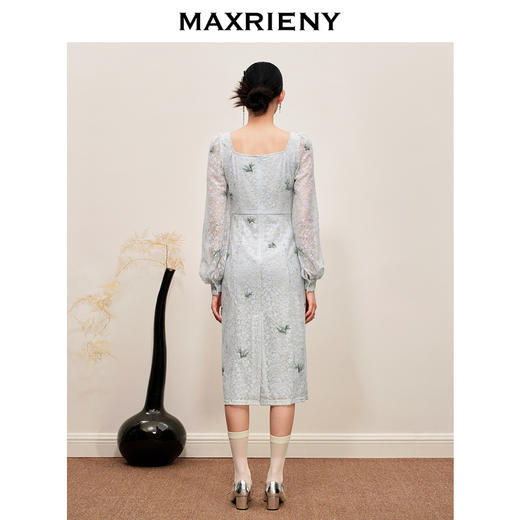 【竹子系列-商场同款】MAXRIENY复古提花连衣裙薄荷曼波风穿搭(货号:MC88DR539) 商品图3