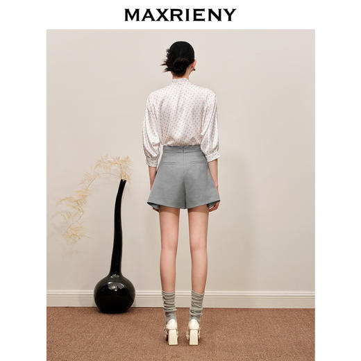 MAXRIENY复古宫廷风粉波点荷叶系带衬衫上衣(货号:MC88TP561) 商品图3