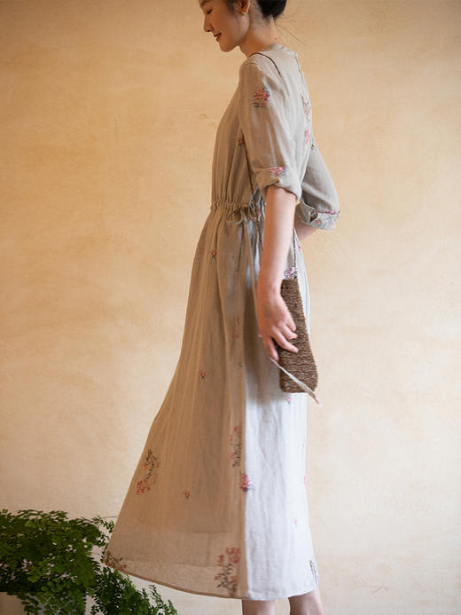 牧衣游原创 匹绣进口亚麻混纺连衣裙女夏文艺古朴宽松长裙 知郁 商品图2