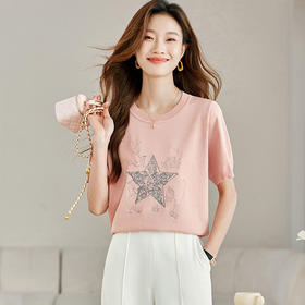 冰丝短袖t恤，印花设计感小众针织小衫CC-ML-3361