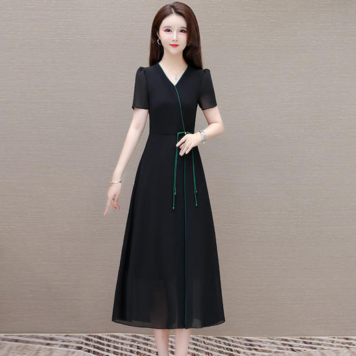 QYM-BXA427新中式国风印花时尚复古雪纺裙夏款长款短袖通勤洋气连衣裙 商品图1