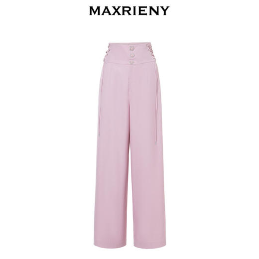 MAXRIENY芭蕾风粉色系带直筒西装裤23早秋藏肉显瘦阔腿休闲裤(货号:MS88PA537) 商品图4