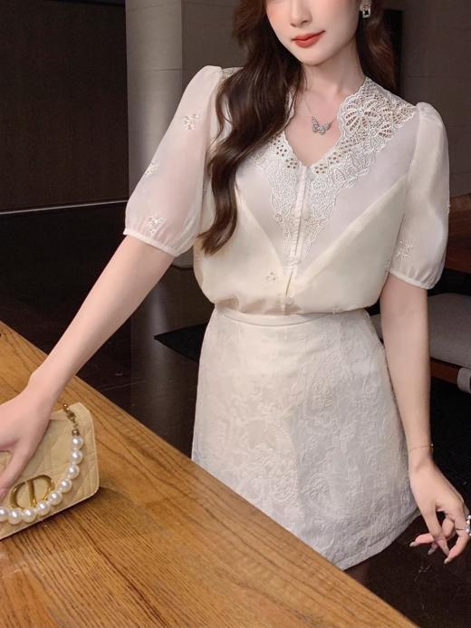 张心子【白玉雕琢】提花半身裙女短裙夏新款设计感小众高腰A字裙 U2404064 商品图9