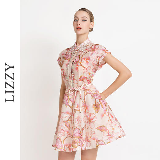 LIZZY优雅名媛千金宫廷风印花丝麻仙女风连衣裙7992 商品图3