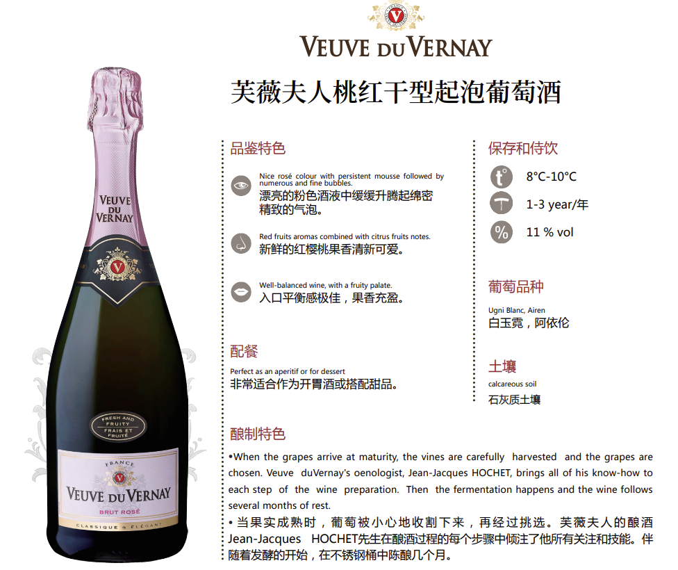 Veuve du Vernay Rosé Sparking Wine芙薇夫人桃红起泡葡萄酒