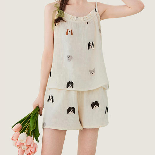 连绵·双层纱绉布100%棉开衫短袖长裤睡衣（男/女） 商品图2