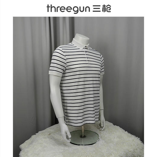 Threegun三枪 【丝柔棉】条纹珠地翻领短袖男士T恤衫-10511A011 商品图1