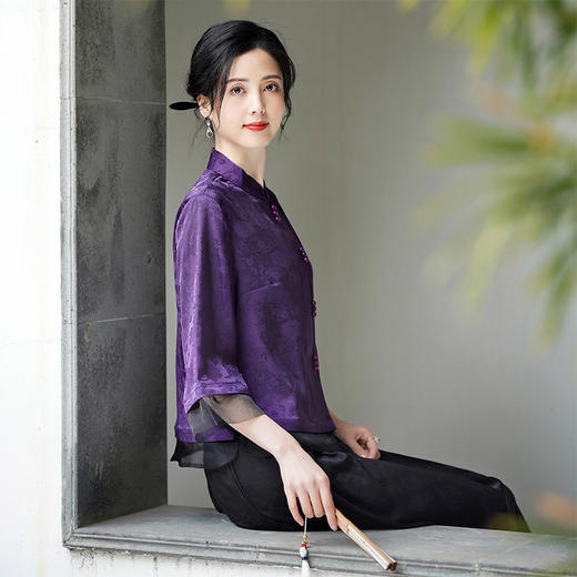 中式盘扣红云纱改良旗袍上衣TX865 商品图2