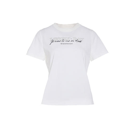 乔万尼短袖t恤女新款爆款烫钻纯棉白色正肩EM2C845 商品图4