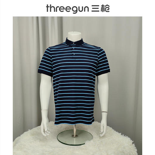 Threegun三枪 【丝柔棉】条纹珠地翻领短袖男士T恤衫-10511A011 商品图6