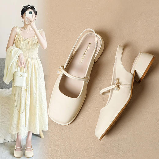 ZHR则则气质百搭包头凉鞋2024新款时尚玛丽珍单鞋ins法式珍珠女鞋 商品图0