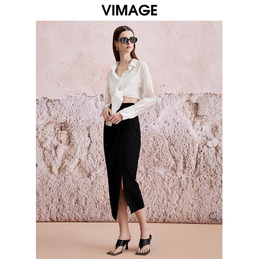 VIMAGE纬漫纪夏季新款不对称剪裁开叉包臀高腰气质半身裙V2106724 商品图1