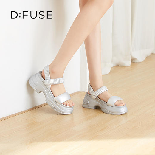 D:FUSE迪芙斯2024夏季新款吐司面包凉鞋松糕厚底增高一字带罗马凉鞋DF42115217 商品图11