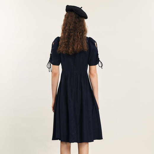 谜底V领连衣裙短袖2024年夏季新品通勤风莱赛尔中长裙子242ML0573 商品图2