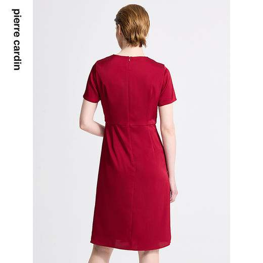 皮尔卡丹女装春季新款短袖V领藏蓝色红色气质连衣裙C41DS06
 商品图2
