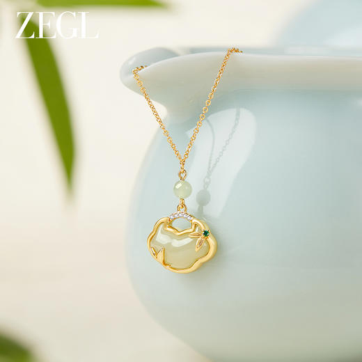 ZEGL设计师925银母亲节礼物和田玉项链女2024新款平安锁骨链饰品 商品图1