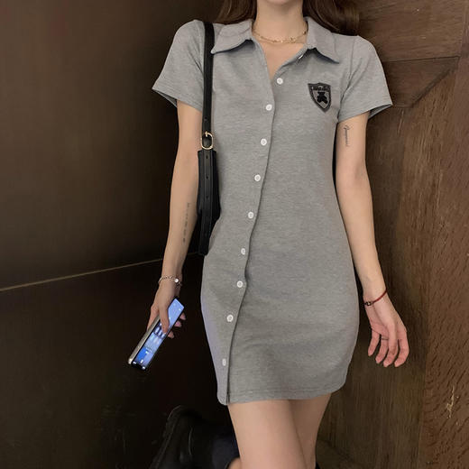 【细腻柔软亲肤，垂顺抗起球！】polo领连衣裙女夏季甜辣妹风，修身显瘦设计感小众小熊短袖包臀裙子-lm！ 商品图4