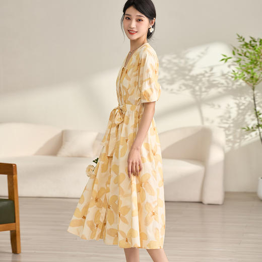 剩S/M/XL 米思阳2024夏季新款法式优雅气质短袖连衣裙时尚收腰大摆裙女2317 商品图2