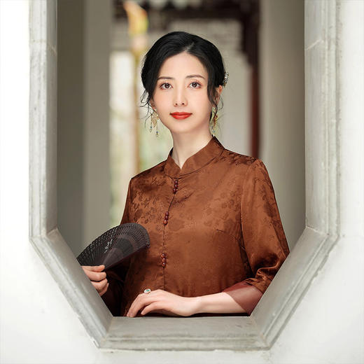 中式盘扣红云纱改良旗袍上衣TX865 商品图1