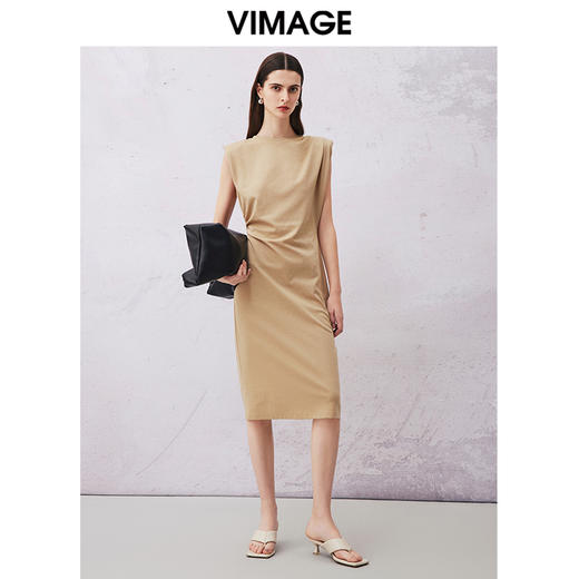VIMAGE纬漫纪2024夏季新款时尚通勤无袖收腰显瘦连衣裙V2107728 商品图1
