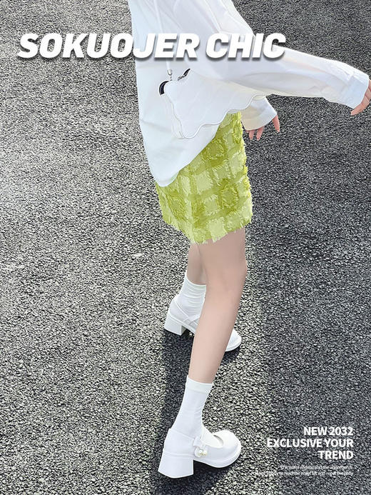 夏季【格纹流苏须边休闲短裤】时尚设计感 气质洋气高腰a字阔腿裤  商品图2