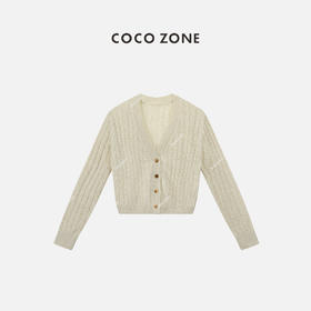 COCO ZONE"奶茶开衫“莱赛尔麻混纺V领针织开衫时尚长袖气质上衣CC1A0553