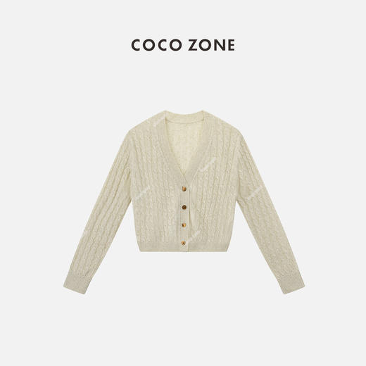 COCO ZONE"奶茶开衫“莱赛尔麻混纺V领针织开衫时尚长袖气质上衣CC1A0553 商品图0