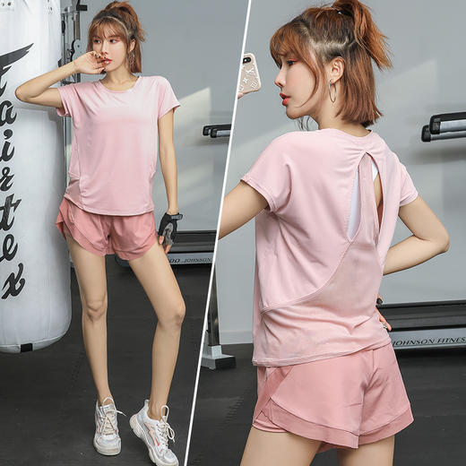 【三件套搭配！瑜伽服短裤套装】夏天薄款跑步运动套装，柔软亲肤，耐磨耐穿，速干网红健身服宽松瑜伽服女L 商品图0