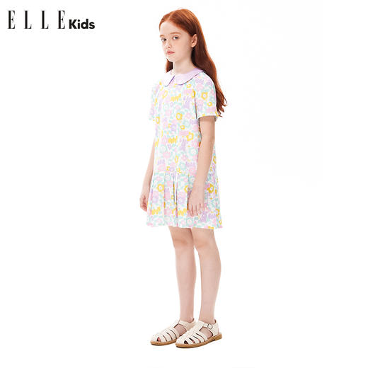 ELLEKIDS 童装 数码满印花朵娃娃领压褶连衣裙 商品图2