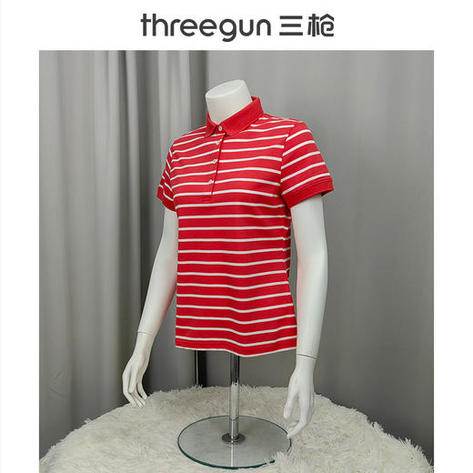 Threegun三枪 【丝柔棉】条纹珠地翻领短袖女士T恤衫-10510A011 商品图7