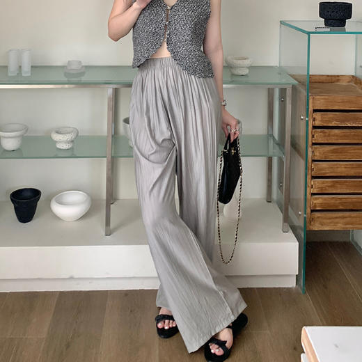 【夏日凉风裤】显瘦轻薄休闲裤 韩版透气长裤 高腰垂感微皱阔腿裤 商品图7