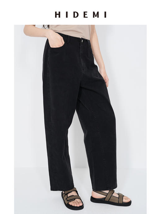 HIDEMI 【当当同款】做旧水洗棉羊腿茧型感牛仔裤长裤 军绿色/碳黑色 商品图8