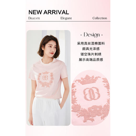 Gowani/乔万尼短袖女t恤2024新款高端大牌真丝混纺EM2C843102 商品图3