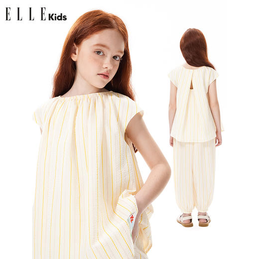 ELLEKIDS 童装 法式泡泡条纹背心上衣 商品图0