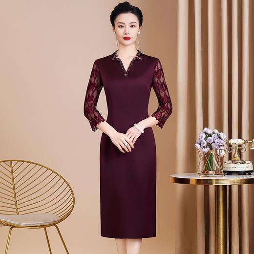 高档中老年显瘦喜婆婆婚宴礼服，小个高贵妈妈连衣裙YZL872 商品图0