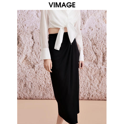 VIMAGE纬漫纪夏季新款不对称剪裁开叉包臀高腰气质半身裙V2106724 商品图3