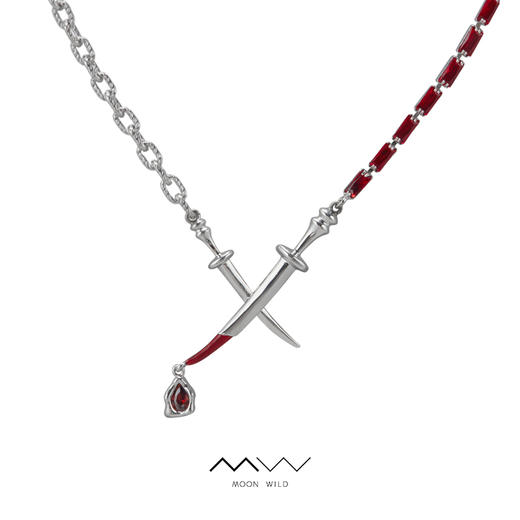 野月亮拼接链条项链女原创暗黑个性夸张匕首锁骨链小众简约吊坠221YX0025 商品图3