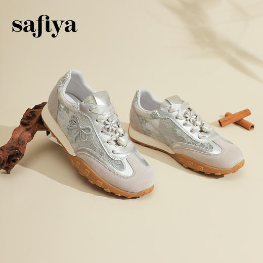 Safiya/索菲娅2024新款国风刺绣透气蕾丝网纱休闲运动阿甘德训鞋 SF43112412 商品图5