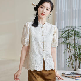 米思阳2025夏季新款新国风复古莱赛尔衬衫绣花花边设计衬衣女1675