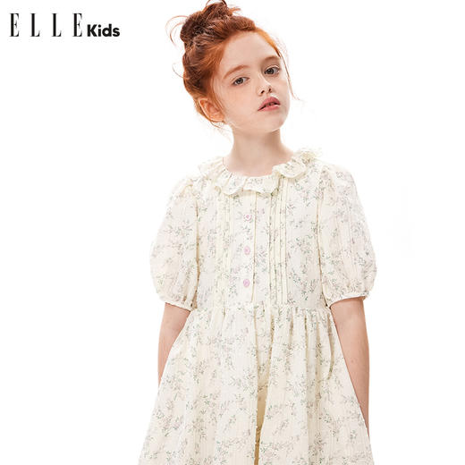 ELLEKIDS 童装 法式温柔碎花荷叶边泡泡袖连衣裙 商品图2