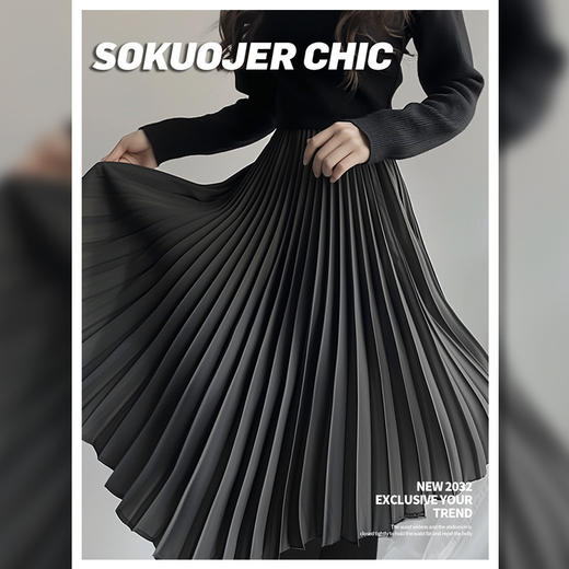 经典百搭【高腰半身百褶裙】松紧腰中长款裙子 高品质气质显瘦 商品图3